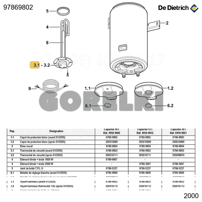Термостат капиллярный L=265 10/15л SU De Dietrich 97869802 для газового котла