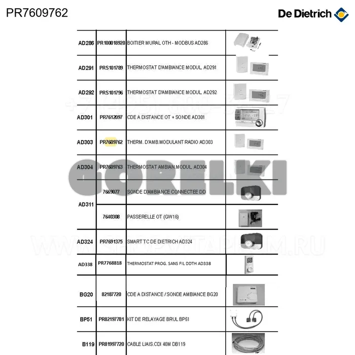 Термостат комнатный модулирующий радио ad3 De Dietrich PR7609762 для газового котла