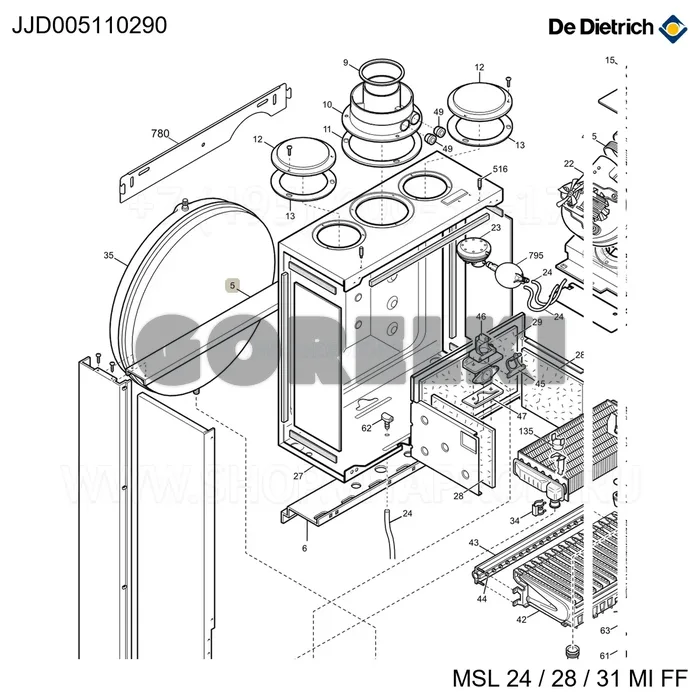 Траверса задняя верхняя De Dietrich JJJ005110290 для газового котла