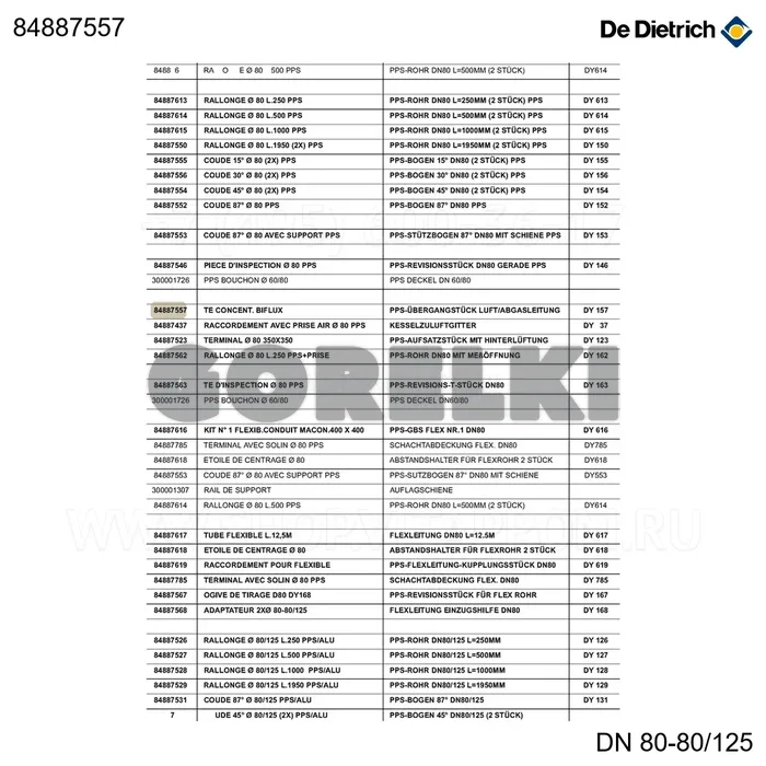 Тройник концентрический бифлюкс dy157 De Dietrich 84887557 для газового котла