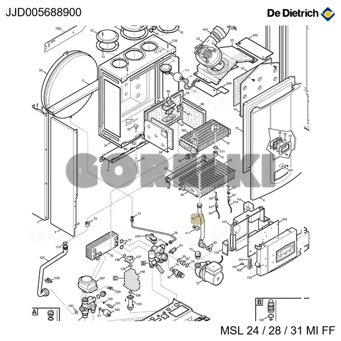 Труба циркуляционного насоса/теплообменника De Dietrich JJD005688900 для газового котла