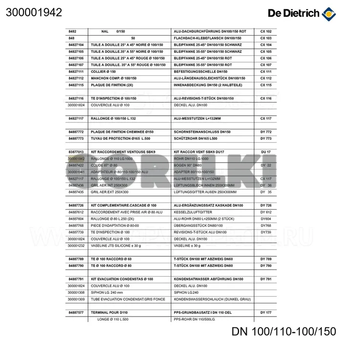 Труба d.110 дл.1000 De Dietrich 300001942 для газового котла