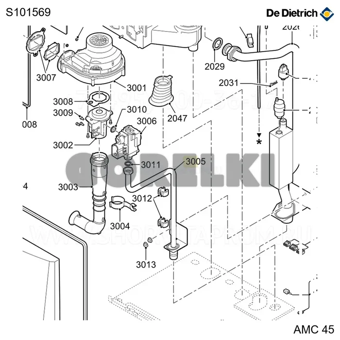 Труба газовая 45-65 кВт De Dietrich S101569 для газового котла
