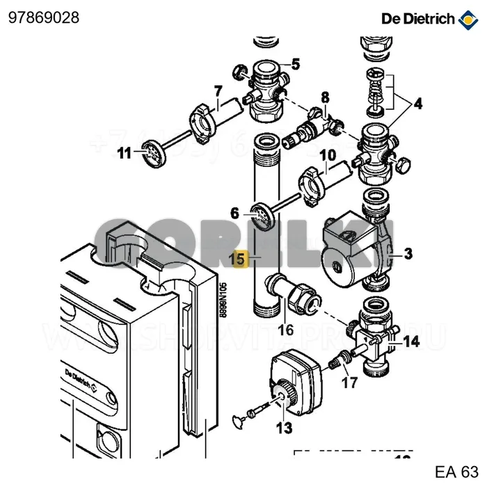 Труба L=260мм нар/вн 1-1/2" отвод 3/4" De Dietrich 97869028 для газового котла