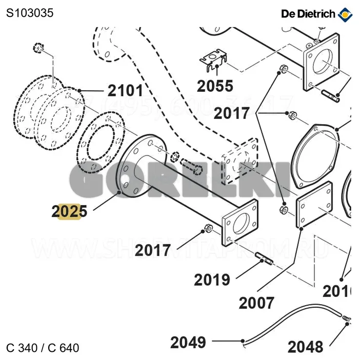 Труба обратки 7-10 эл De Dietrich S103035 для газового котла
