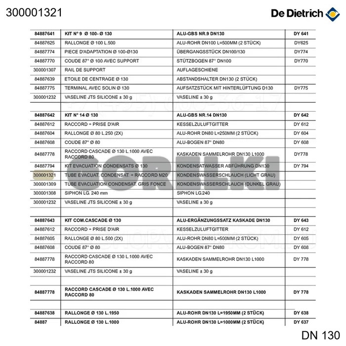 Труба отвода конденсата + переходник M20 De Dietrich 300001321 для газового котла