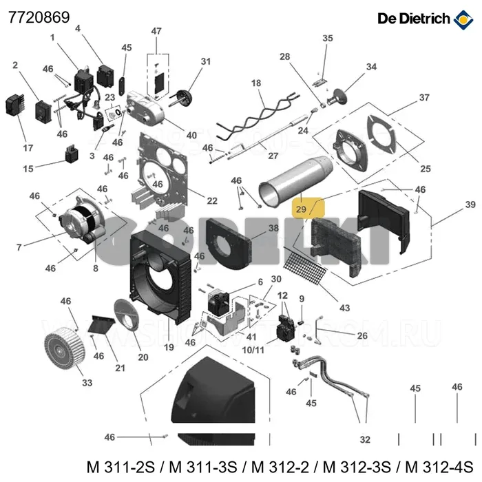 Труба пламени m 311-3 s + m 312-3/4 s De Dietrich 7720869 для газового котла