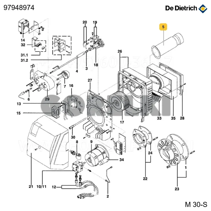 Труба пламени (m32-9s) De Dietrich 97948974 для газового котла