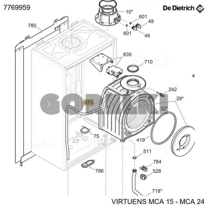 Труба соединительная d12x8x700 De Dietrich 7769959 для газового котла