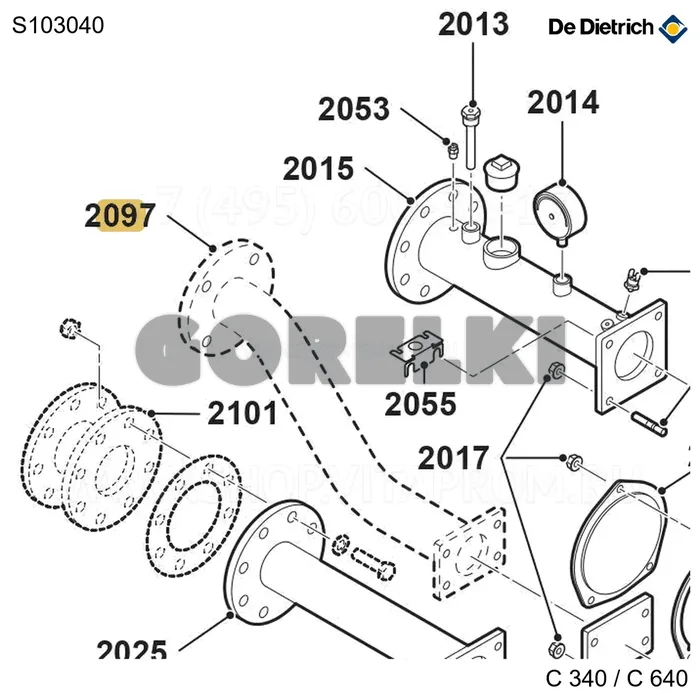 Труба второй обратки 6-9 эл De Dietrich S103040 для газового котла