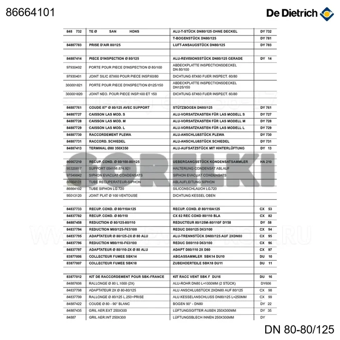 Трубка рекуператора-сифона De Dietrich 86664101 для газового котла
