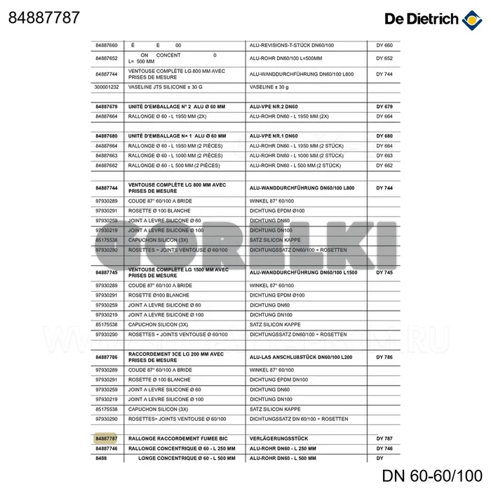 Удлинитель подключения дымохода bic dy787 De Dietrich 84887787 для газового котла