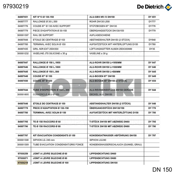 Уплотнение манжетное силиконовое d.100 De Dietrich 97930219 для газового котла