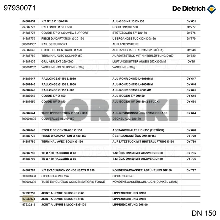 Уплотнение манжетное силиконовое d.80 De Dietrich 97930071 для газового котла