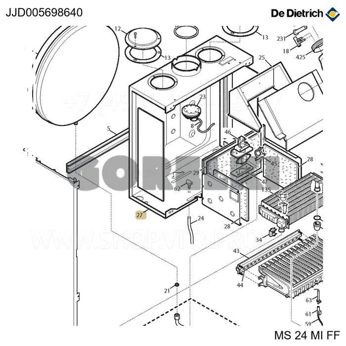 Узел камеры сгорания/дымосборника Eco4 Ff De Dietrich JJJ005698640 для газового котла