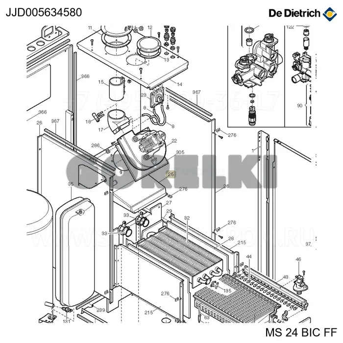 Узел конвектора дымовых газов De Dietrich JJJ005634580 для газового котла