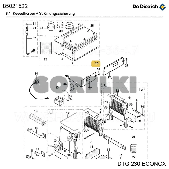 Узел обратного клапана eox 11 De Dietrich 85021522 для газового котла