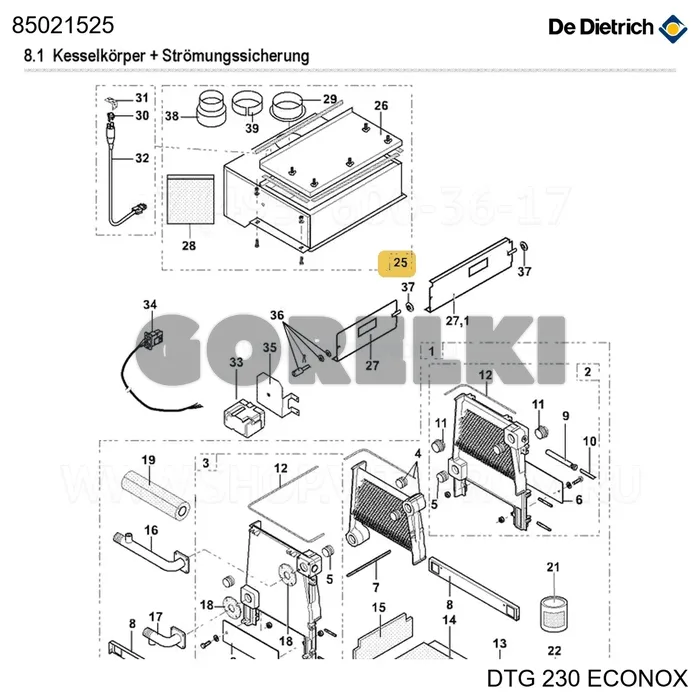 Узел обратного клапана eox 14 De Dietrich 85021525 для газового котла