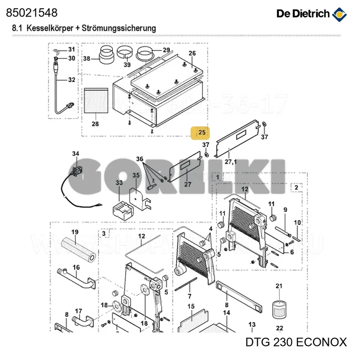 Узел обратного клапана окрашенный eox 6 De Dietrich 85021548 для газового котла