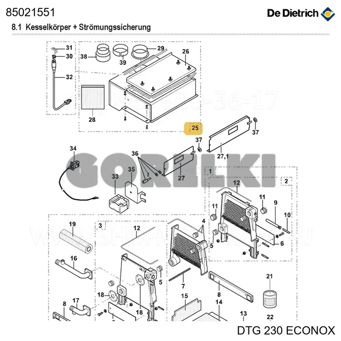 Узел обратного клапана окрашенный eox 9 De Dietrich 85021551 для газового котла