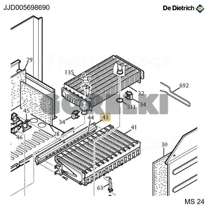 Узел рампы 13f.c/ug.d.1.18 De Dietrich JJJ005698690 для газового котла