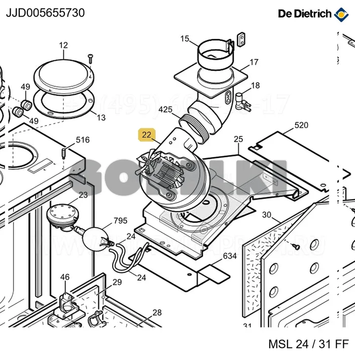 Вентилятор 1V Mvl Rlg108 75W De Dietrich JJJ005655730 для газового котла