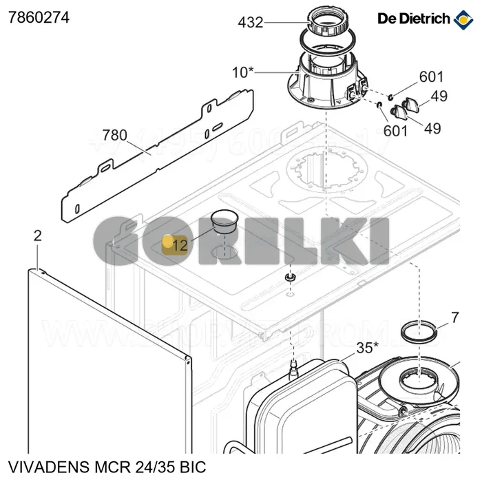 Заглушка D50 De Dietrich 7860274 для газового котла