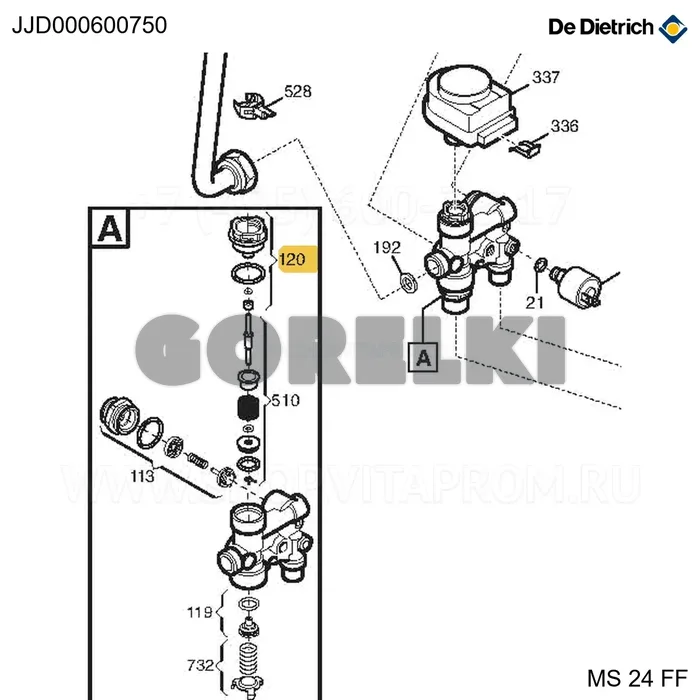 Заглушка клапана трехходового отопления De Dietrich JJJ000600750 для газового котла