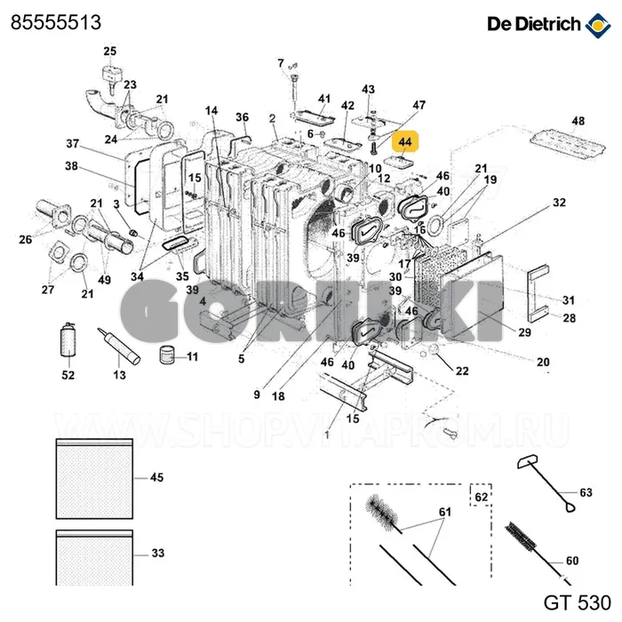 Заглушка прочистки №4 полная De Dietrich 85555513 для газового котла