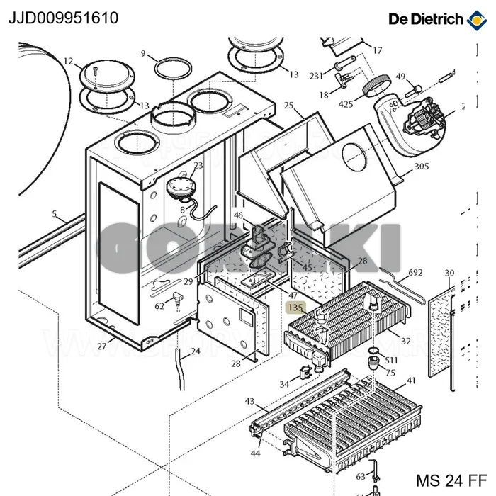 Запасной термостат ограничительный 105°C/Fast согнутые De Dietrich JJJ009951610 для газового котла