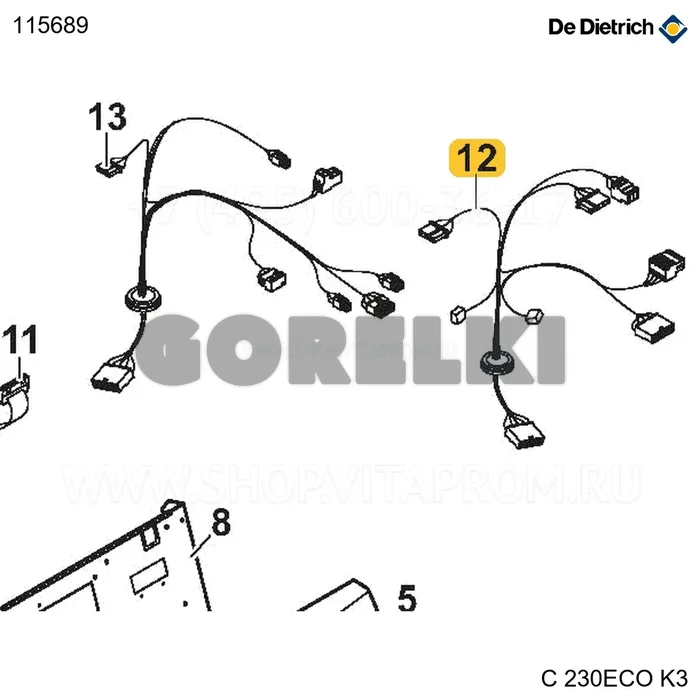 Жгут проводов 230В-щит C230 De Dietrich 115689 для газового котла