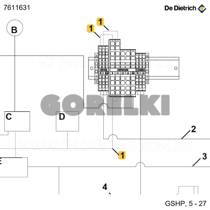 Жгут проводов питания однофазный De Dietrich 7611631 для газового котла