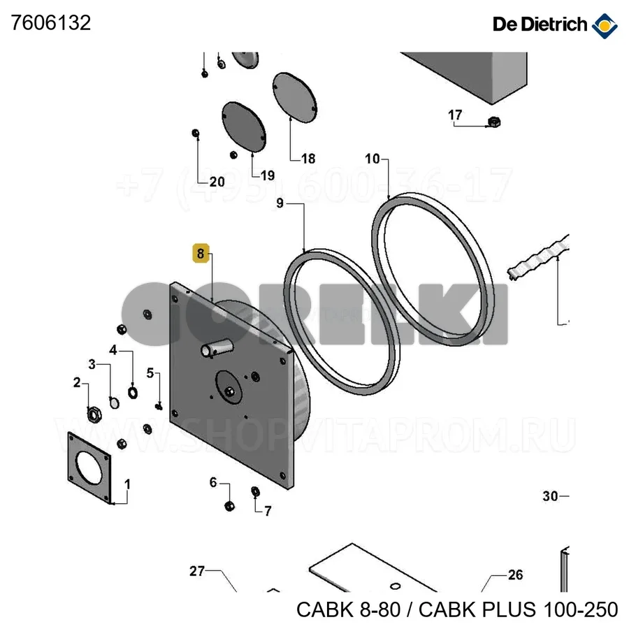 Дверь топки cabk 8 De Dietrich 7606132 для газового котла