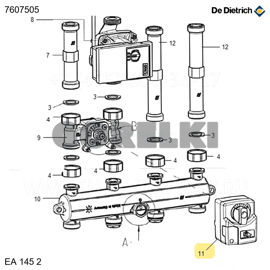 Двигатель трехходового клапана SR2 2 Нм De Dietrich 7607505 для газового котла