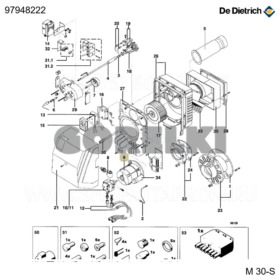 Электродвигатель De Dietrich (замена) 380 Вт G30-5/6/7S 97948222 для газового котла
