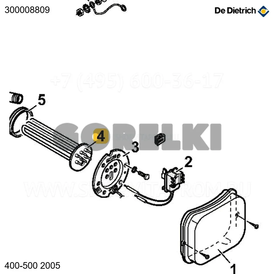 Элемент нагревательный 5000w 230/600v с кожухом De Dietrich 300008809 для газового котла