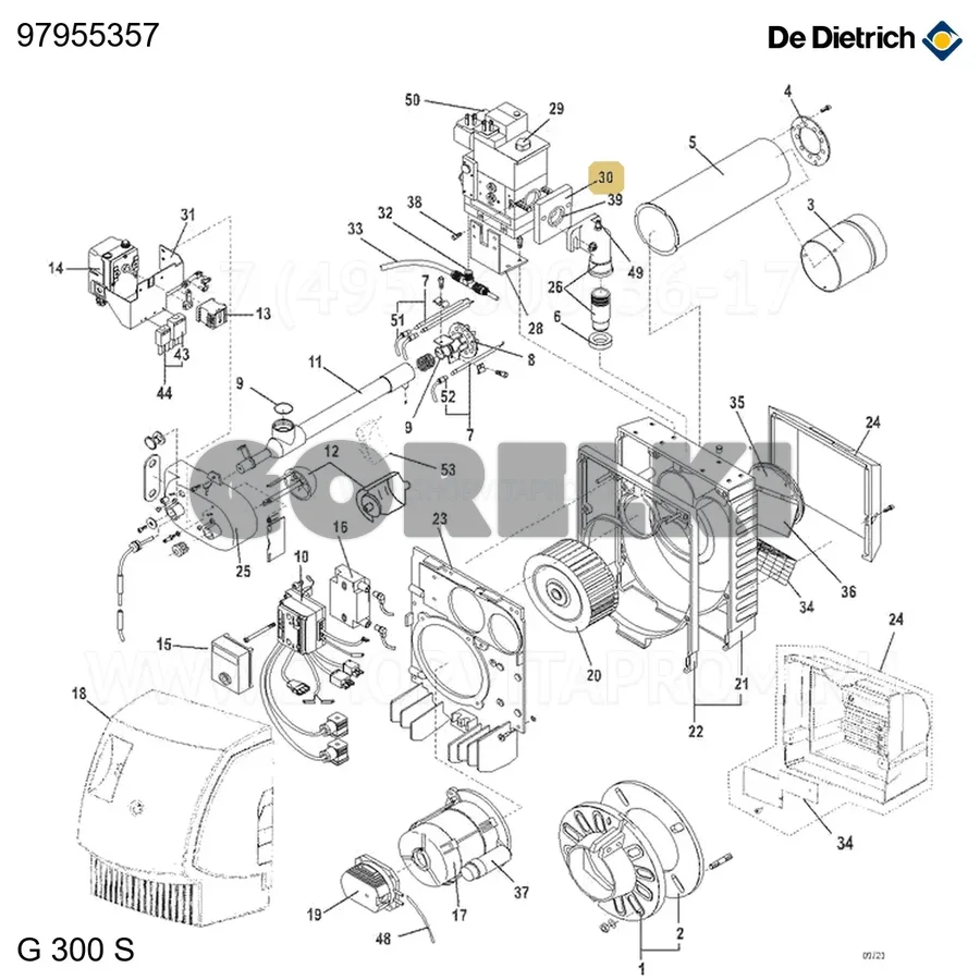 Фланец штуцера давления MBVEF 407 De Dietrich 97955357 для газового котла