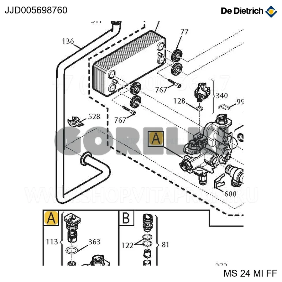 Группа гидравлическая Eco4 24 кВт De Dietrich JJJ005698760 для газового котла