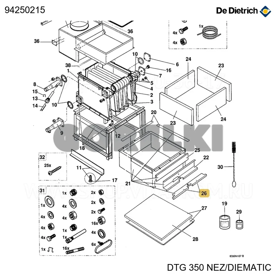 Изоляция нижняя плиты топки дл854 De Dietrich 94250215 для газового котла