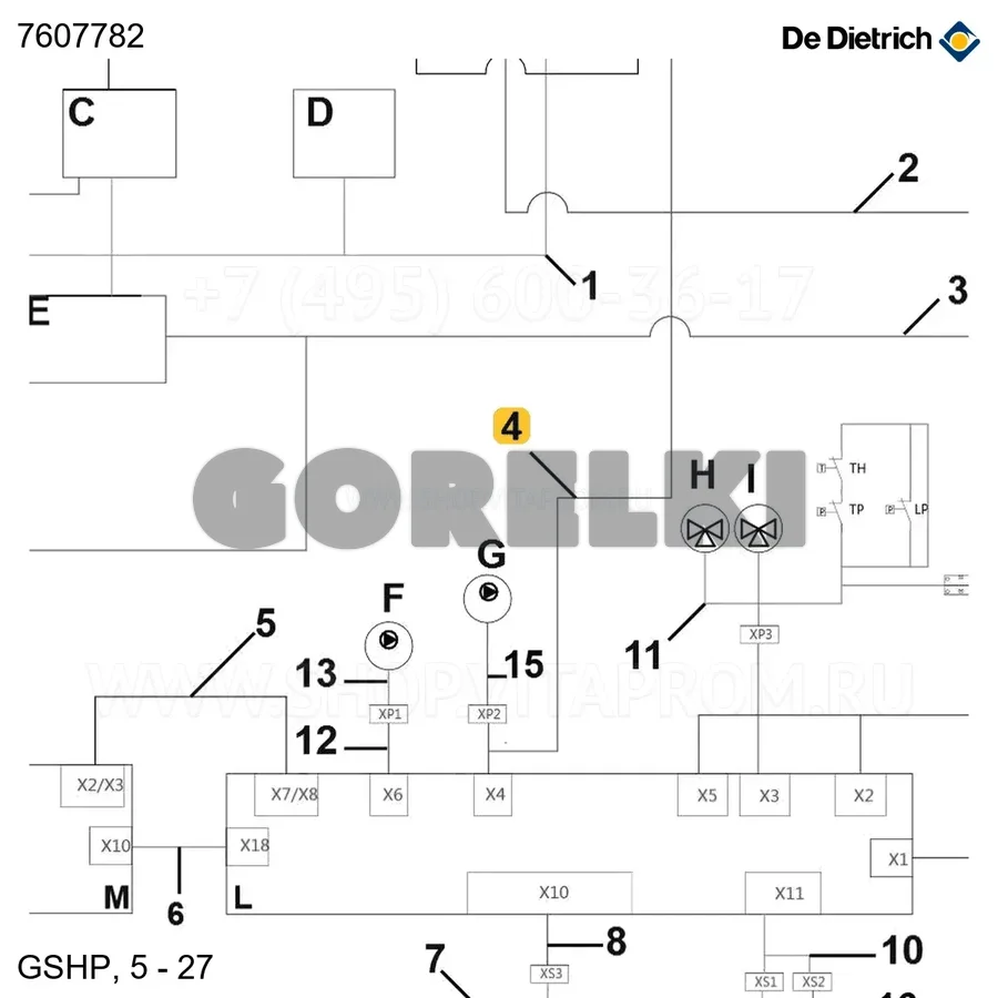 Кабель насоса источника - панель управления De Dietrich 7607782 для газового котла