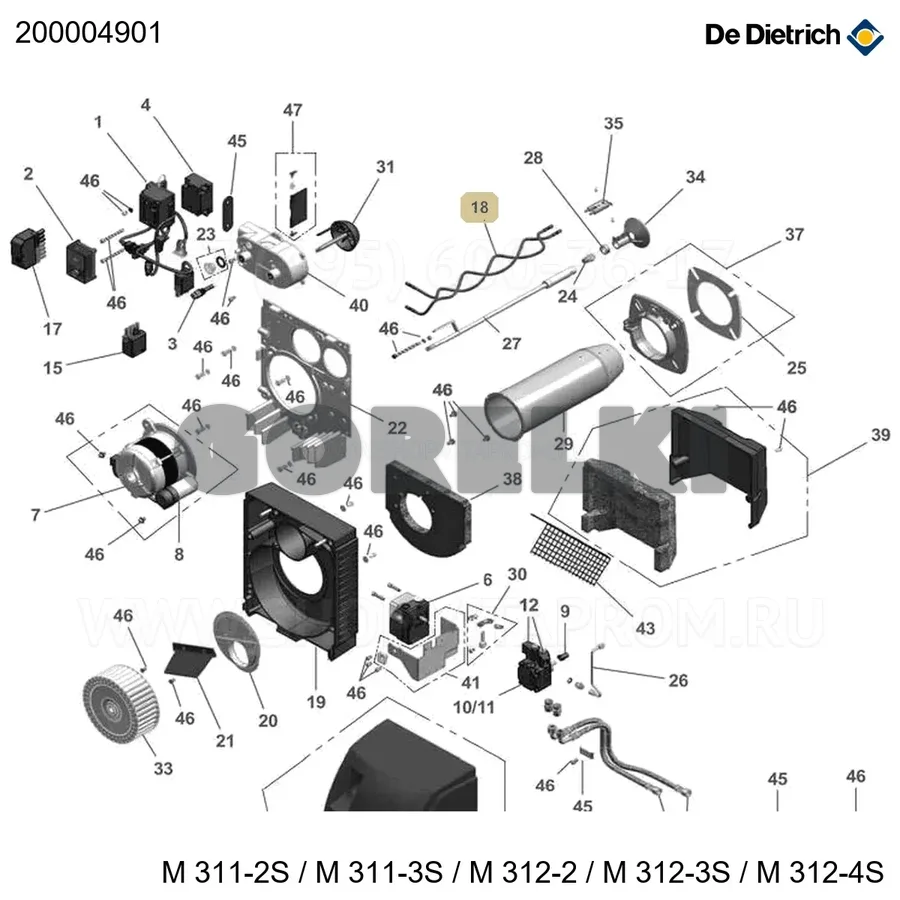 Кабель зажигания дл. 390 мм (2 шт/уп) De Dietrich 200004901 для газового котла