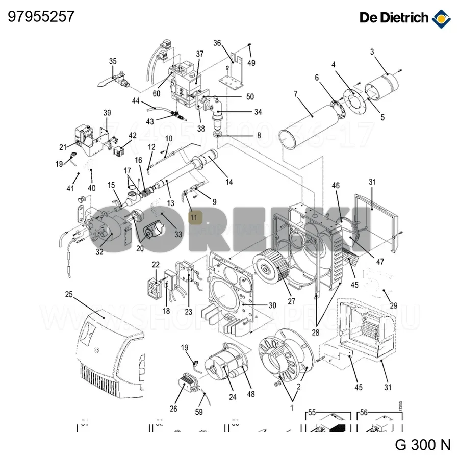 Кабель зажигания дл. 490 мм (2 шт/уп) De Dietrich 97955257 для газового котла