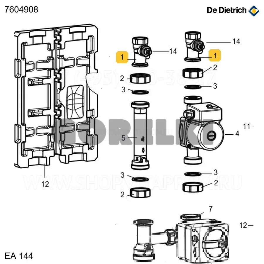 Клапан подачи/обратки 1"F/1"M De Dietrich 7604908 для газового котла
