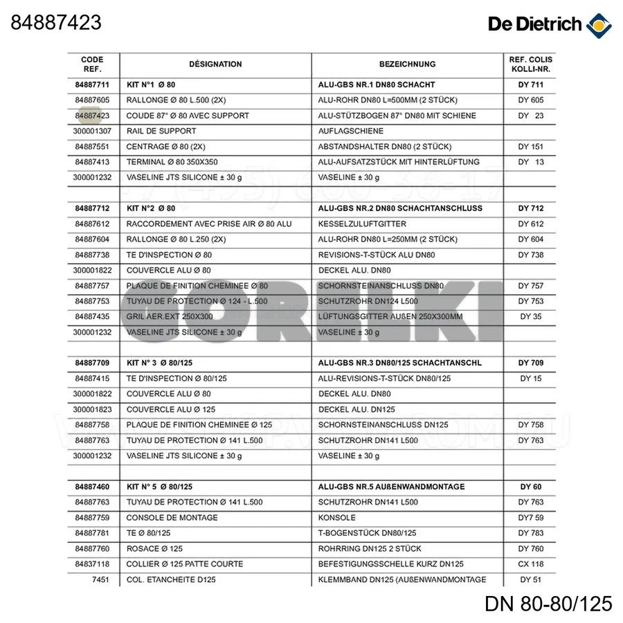 Колено алюминиевое 87° d80 + опора dy23 De Dietrich 84887423 для газового котла