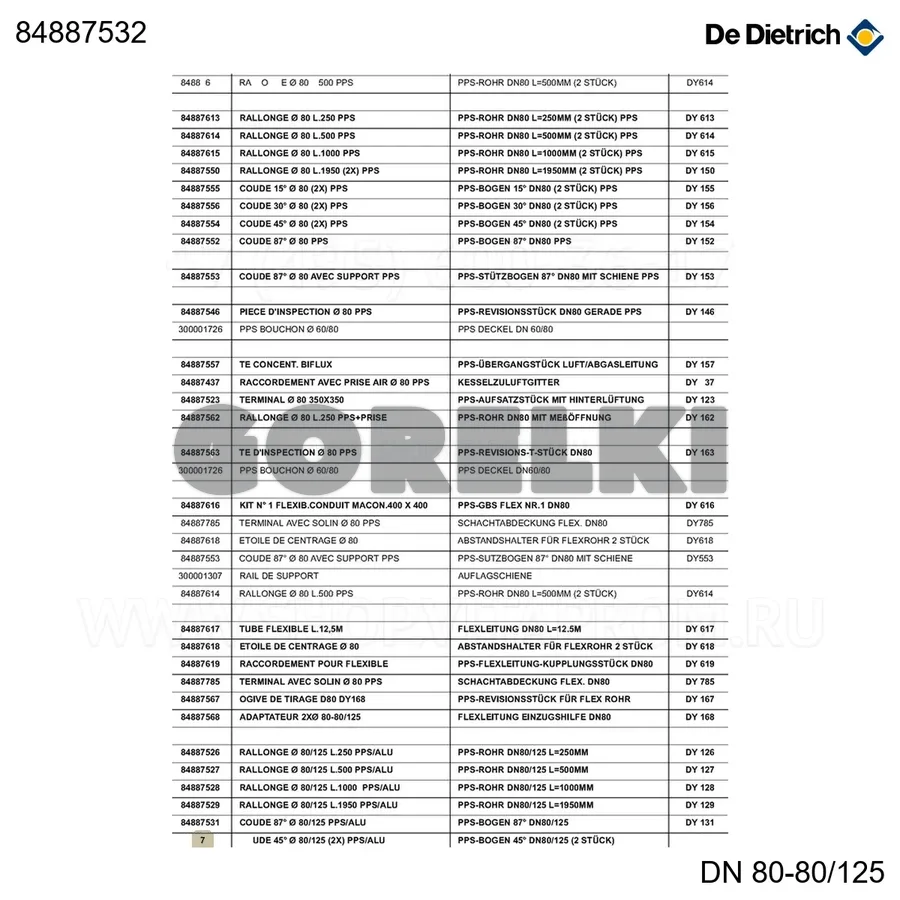 Колено De Dietrich 45, 80/125, DY132 (2 шт) 84887532 для газового котла