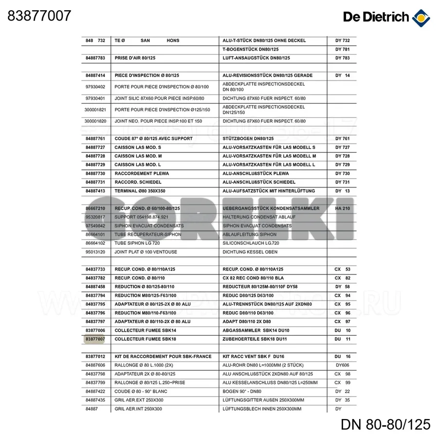 Коллектор дым. sbk18 du11 De Dietrich 83877007 для газового котла