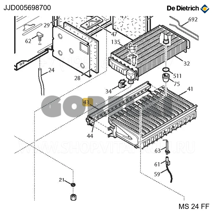 Коллектор+форсунка 1.28 GN FF De Dietrich JJD005698700 для газового котла