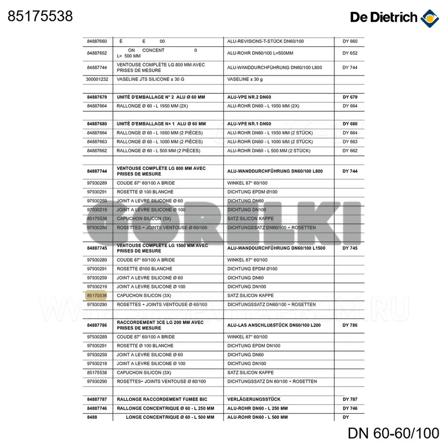 Колпачок силиконовый (3 шт/уп) De Dietrich 85175538 для газового котла