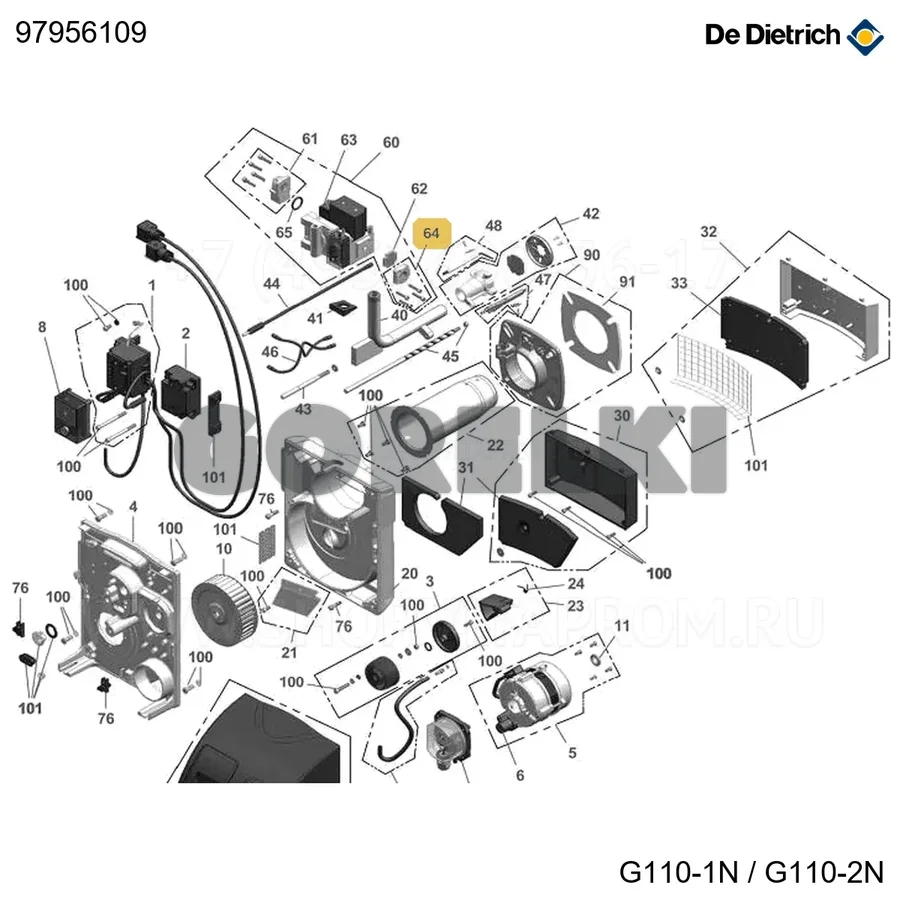 Комплект фланца выходного De Dietrich 97956109 для газового котла
