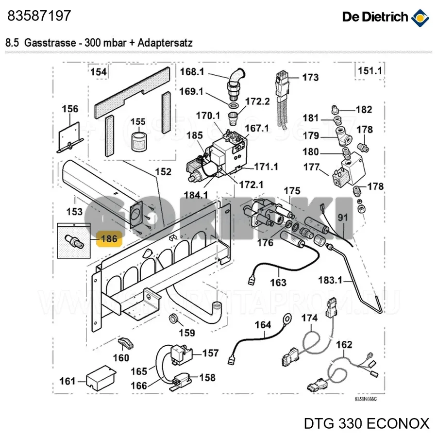 Комплект переоборудования на пропан бельгийский gd208 De Dietrich 83587197 для газового котла